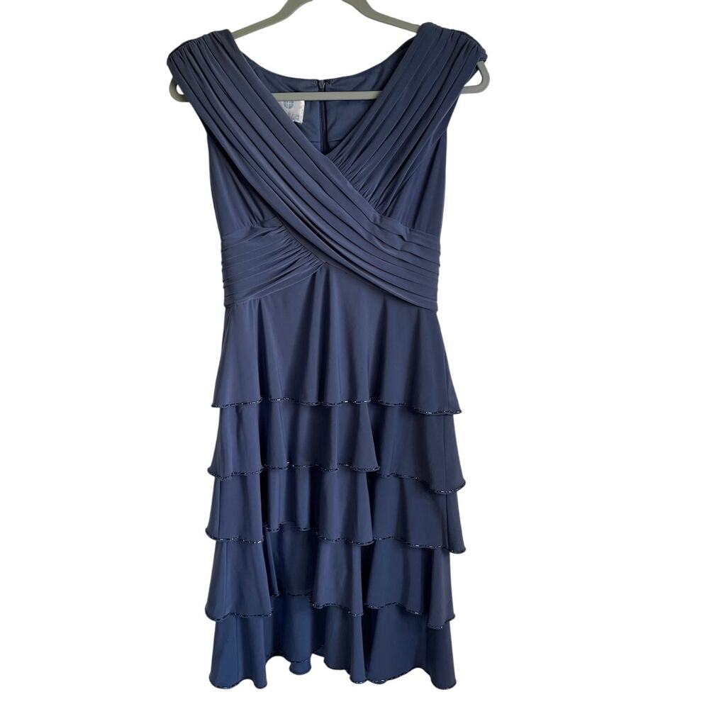 Patra Special Occasion Dress Sz 6 Blue Tiered Beaded V-Neck Sleeveless Elegant